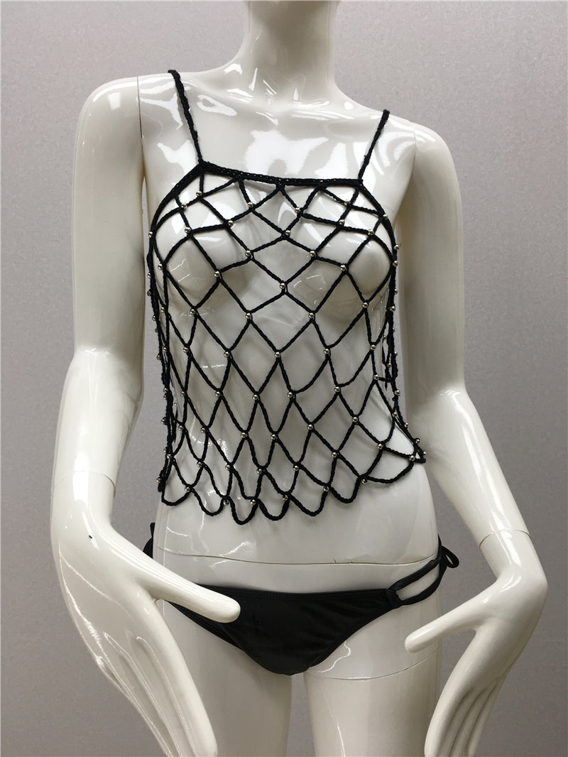 Top Knitted Hollow Out Cutout Bikini Camisole Women Loose Seaside Vacation Beach Sun Protection Blouse Pullover Top Bella Mia